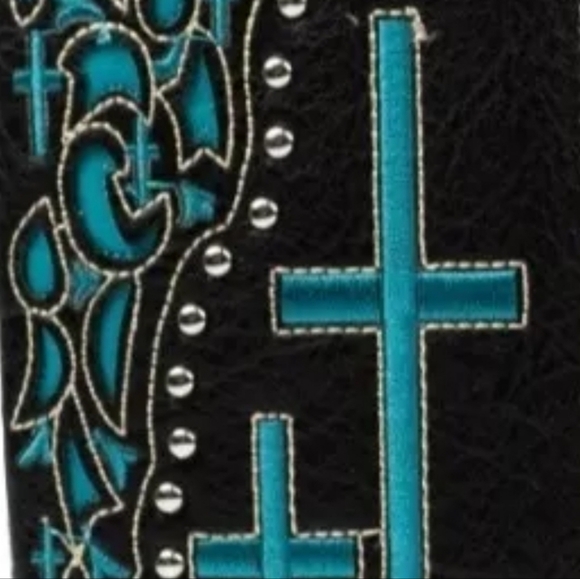 Cross Black/Turq Men Wallet Western Bifold Check Book Style - Picture 3 of 4